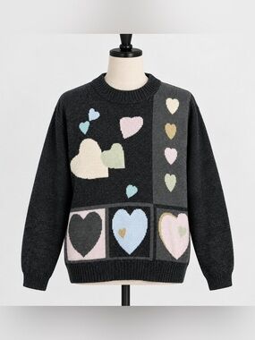 Vintage Principles The Bay Heart Graphic Knit Sweater 90s Y2K Medium